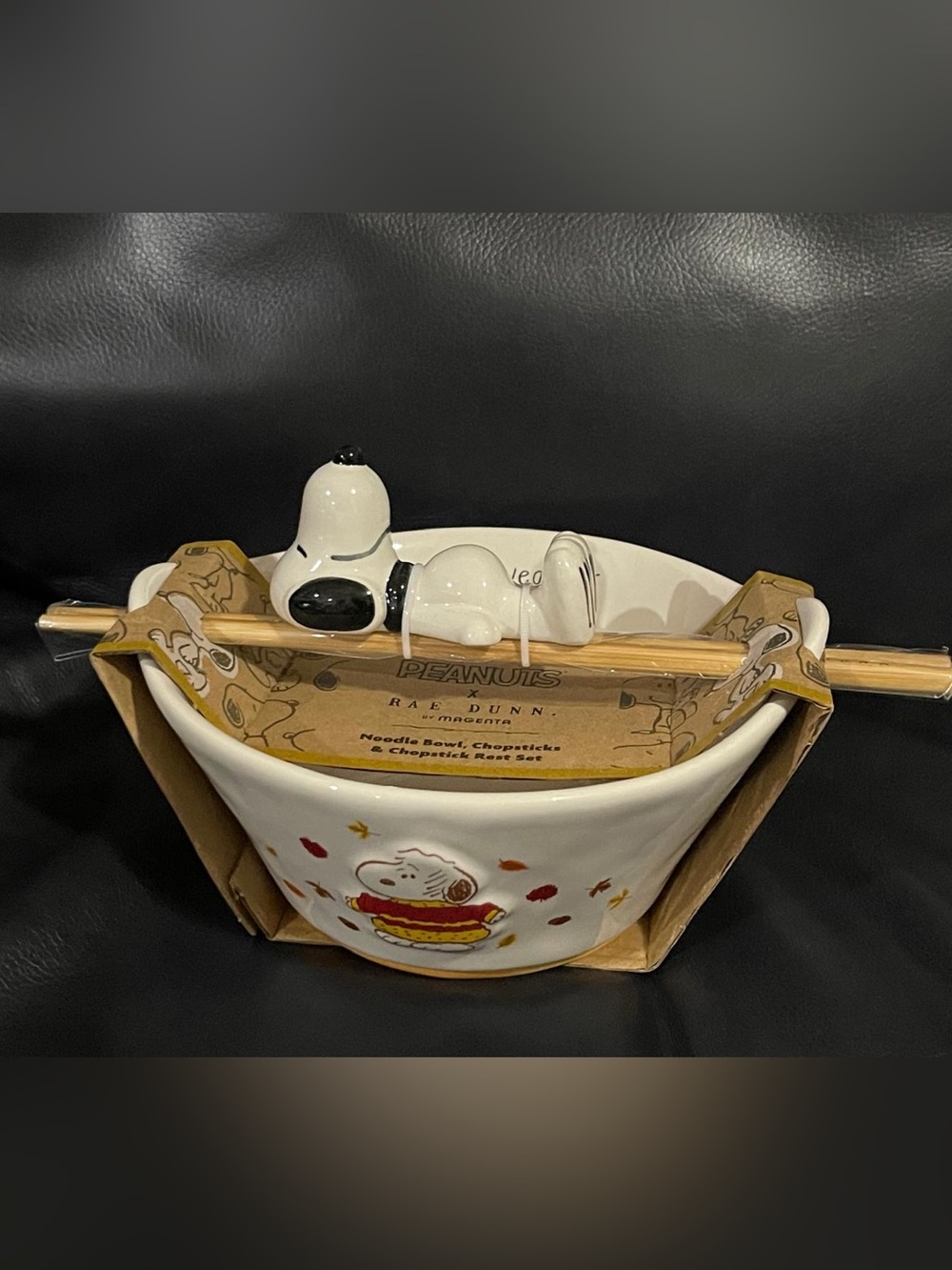 Thanksgiving Rae Dunn Peanuts sweater weather Noodle Bowl and Chopsticks